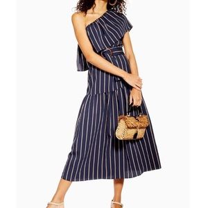 Topshop striped belted midi dress